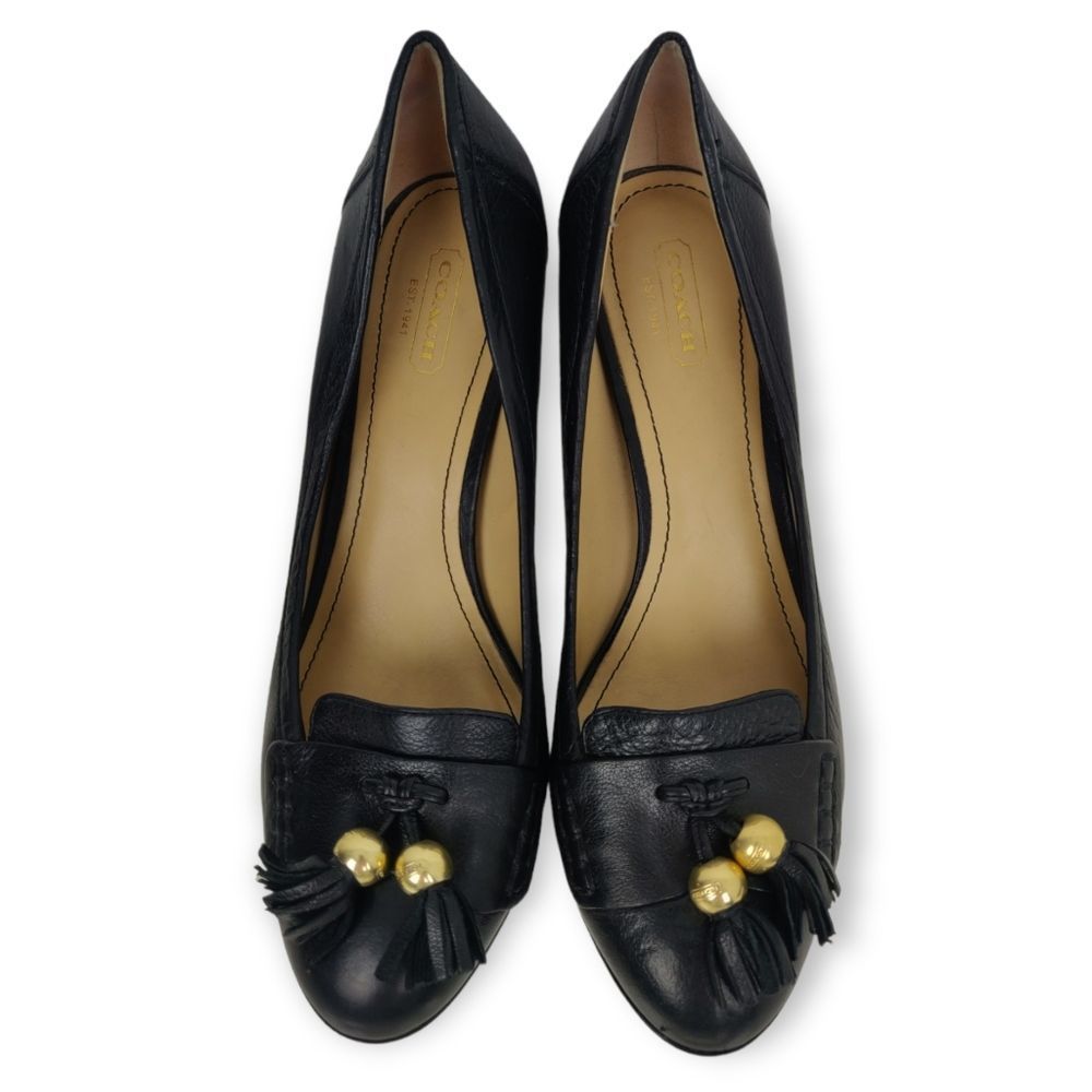 COACH CARALIE BLACK GENUINE LEATHER TASSEL DECOR PLATFORM HEELS PUMPS SHOES 8B - Picture 3 of 13